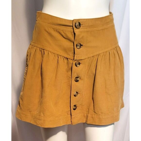 American Eagle Carmel Corduroy Pleated Mini Skirt - Size 00 - Picture 1 of 9
